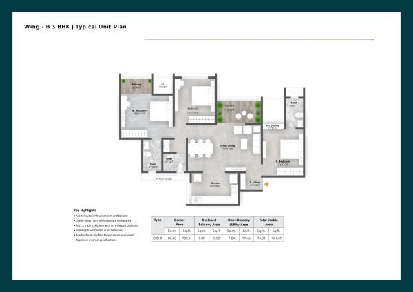 AR Mirador Wakad 3 BHK Floor Plan